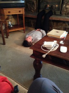 Trying to defrost my feet by the fire