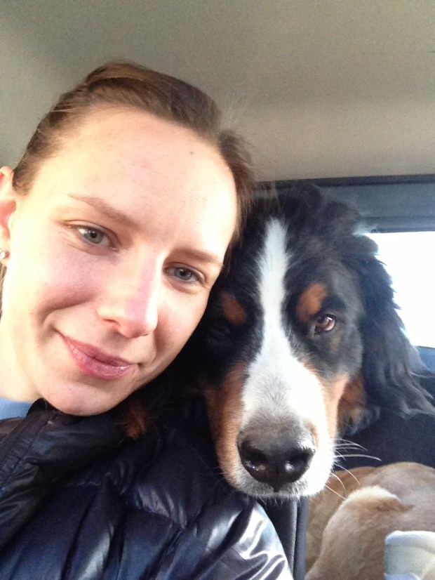 Wally likes to be really close. He spent a lot of the drive with his head on my shoulder. Yes, I look tired. I'm saving that for another post