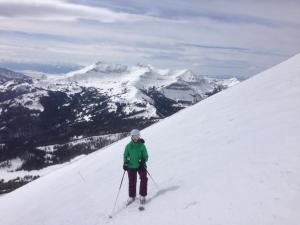 Skiing off the tram at Big Sky