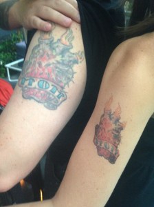 The birthday boy's mom made temporary tats of his face and some of his more notable tattoos, including an anatomically correct flaming heart with "Mom"